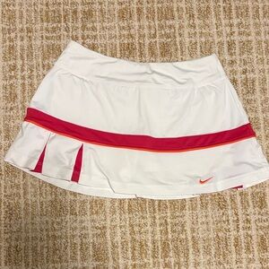 Nike Women's White Mini Skirt with Pink and Orange Stripes